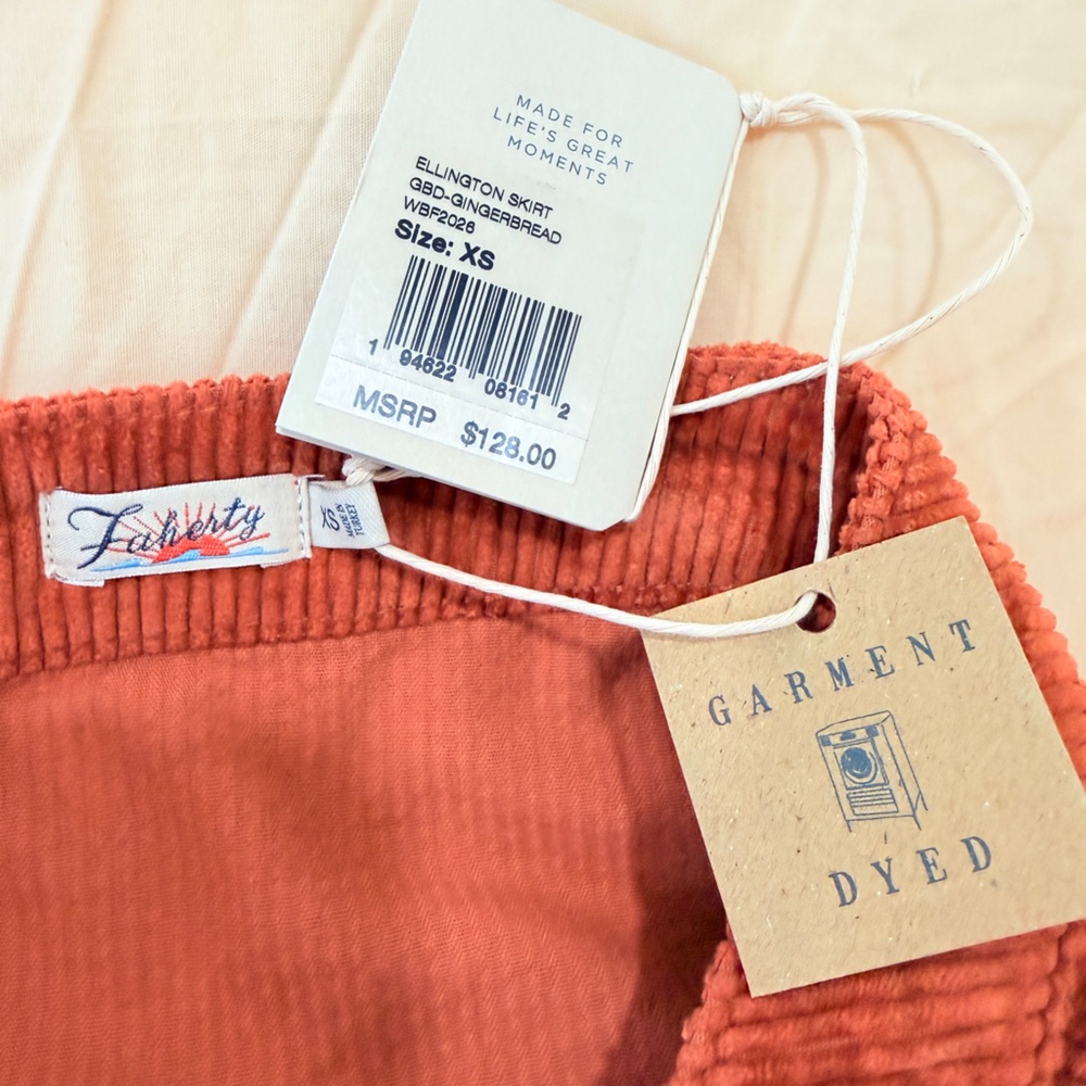 Faherty NWT Corduroy Button Front Mini Skirt Rust Orange Women’s XS - Picture 3 of 6